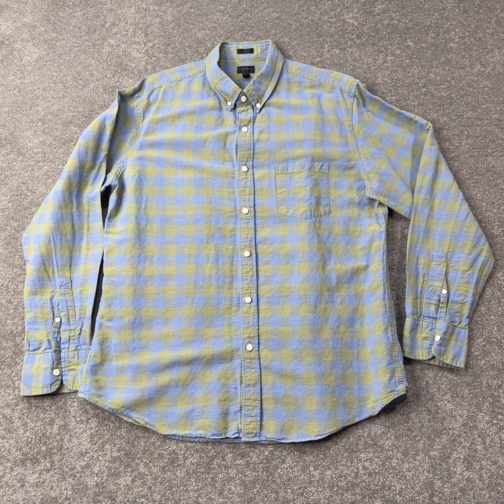 JCrew Button Down Shirt Mens XL Blue Green Gingham Baird McNutt Irish Linen Slim